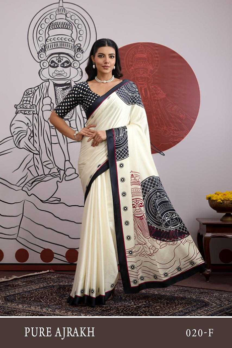 Elegant Kerala Modal Satin Ajrakh Print Saree Black-TA1115