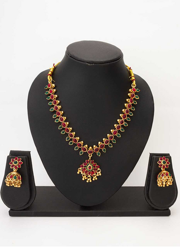 Aiwa Elegant Green & Red Stone Artificial Necklace Set-TA1116
