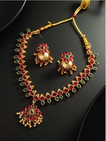 Aiwa Elegant Green & Red Stone Artificial Necklace Set-TA1116