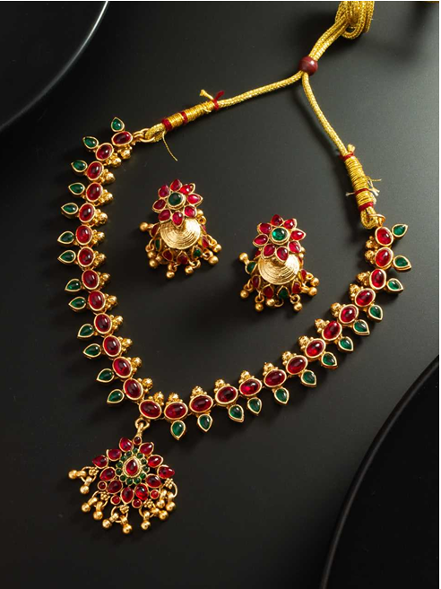 Aiwa Elegant Green & Red Stone Artificial Necklace Set-TA1116