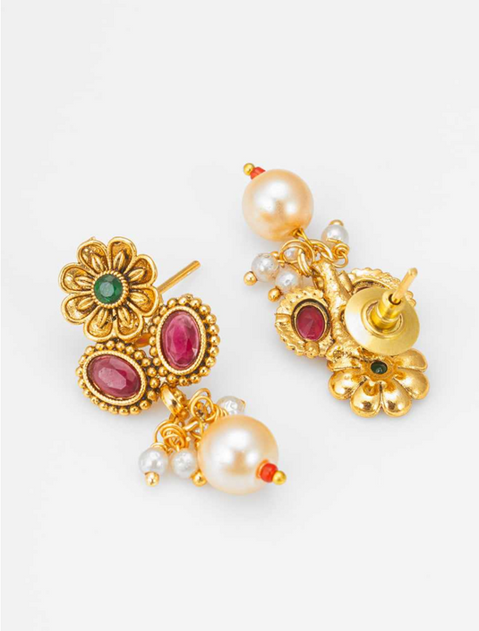 Elegant Golden Necklace Set with Red Stones -TA1117