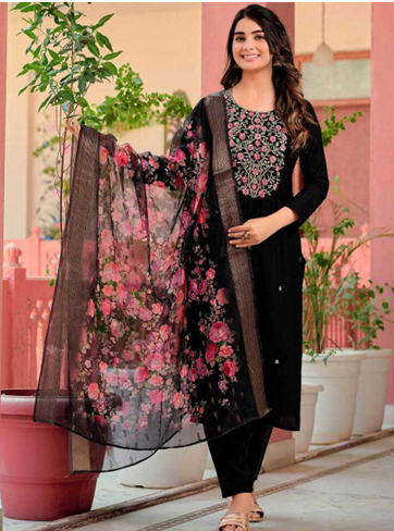 Rayon Embroidered Kurti Set with Dupatta-TA1126