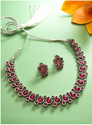 Green & Red Brass Necklace Set with Earrings-TA1129