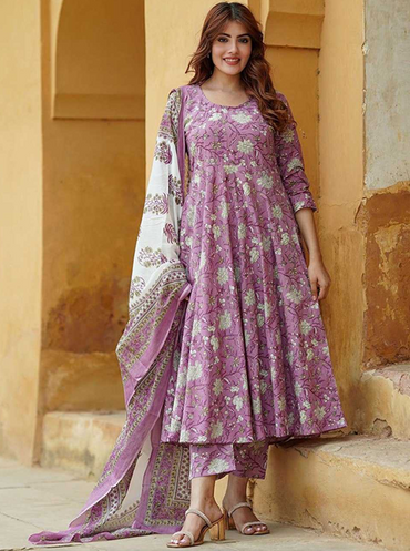 Aiwa Lavender Love: Rayon Printed Kurti Set - Designer Party Wear-TA1131