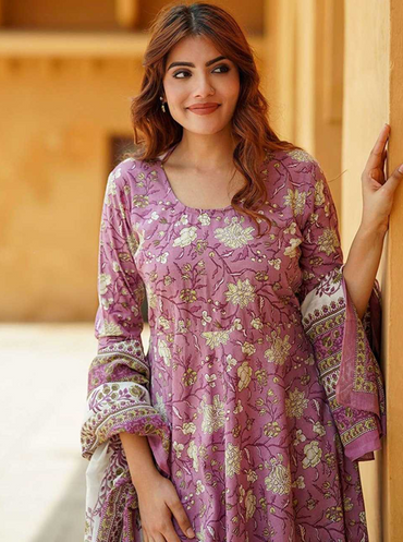 Aiwa Lavender Love: Rayon Printed Kurti Set - Designer Party Wear-TA1131