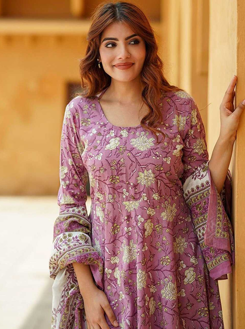 Aiwa Lavender Love: Rayon Printed Kurti Set - Designer Party Wear-TA1131
