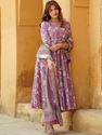 Aiwa Lavender Love: Rayon Printed Kurti Set - Designer Party Wear-TA1131