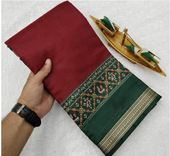 Aiwa Soft Jaipuri Mul Cotton Saree with Patola &amp; Ikkat Design-TA1023