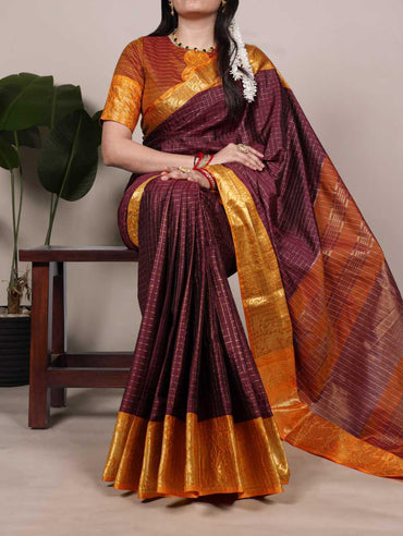 Poly Cotton Chex Zari Weaving Saree-TA1127