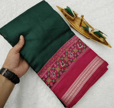 Aiwa Soft Jaipuri Mul Cotton Saree with Patola &amp; Ikkat Design-TA1023