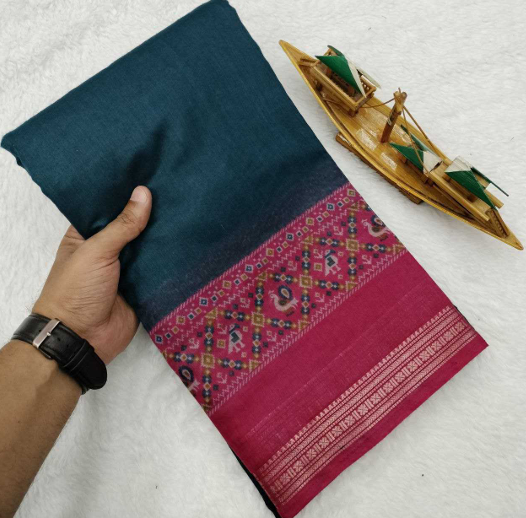 Aiwa Soft Jaipuri Mul Cotton Saree with Patola &amp; Ikkat Design-TA1023